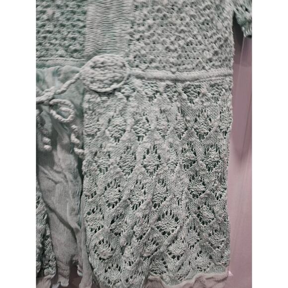 Soft Surroundings Pastel Green Teal Short Sleeve Cardigan Sweater Size M Crochet - Picture 6 of 12